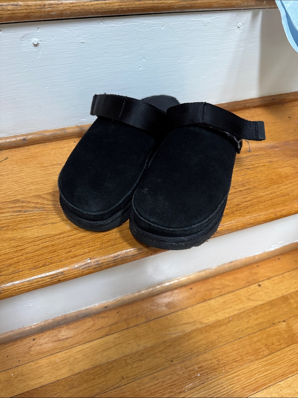 UGG Black Suede Adjustable Strap Slide Clog